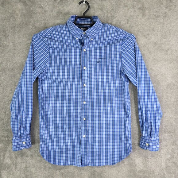 Mens Blue Plaid Chaps Shirt Long Sleeve Button Down Stretch Cotton Blend Size M - Picture 2 of 8